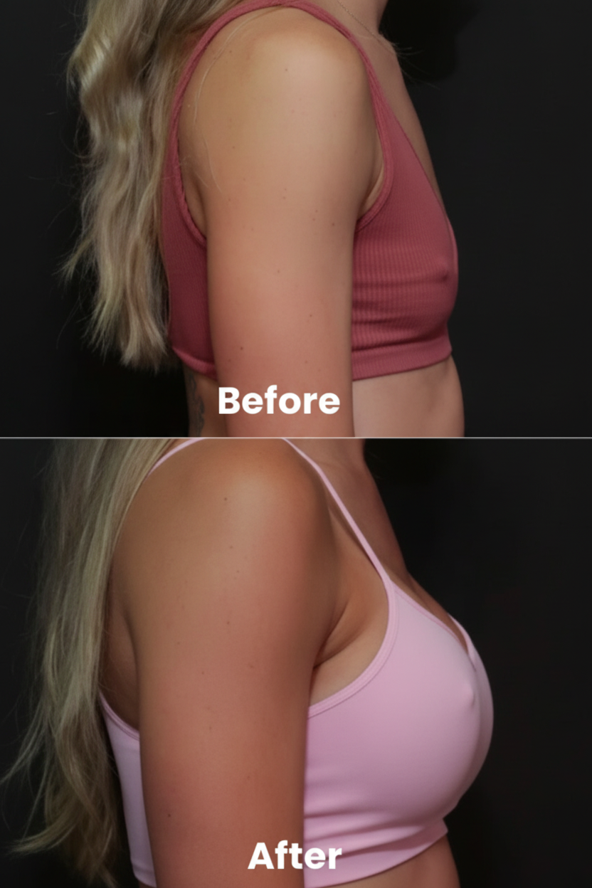Before and after comparison of a person wearing a pink tank top. also make it mobile view optimize
